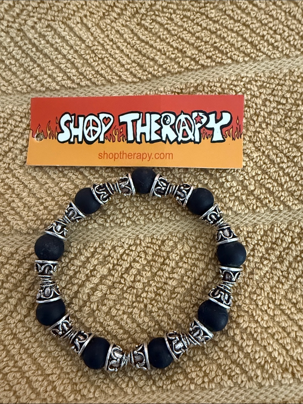 therapy Matte Black Beaded Bracelet with Silver-Tone Accents